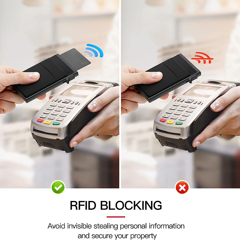 Rfid-luottokorttikotelo, ohut metallinen lompakko, miesten ja naisten ponnahdusikkuna, minimalistinen lompakko, pieni musta käsilaukku, metallinen lompakko