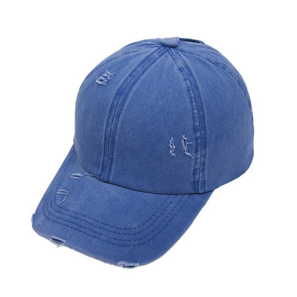 Adjustable Ponytail Distressed Washed Denim Baseball Hat Season Sale: BL