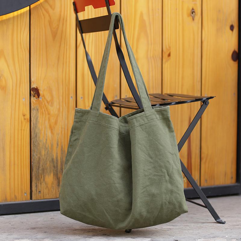 Canvas Handbag Simple Men's Large-Capacity Cotton Tote Bag Women's Reusable Shopping Bag (Green)