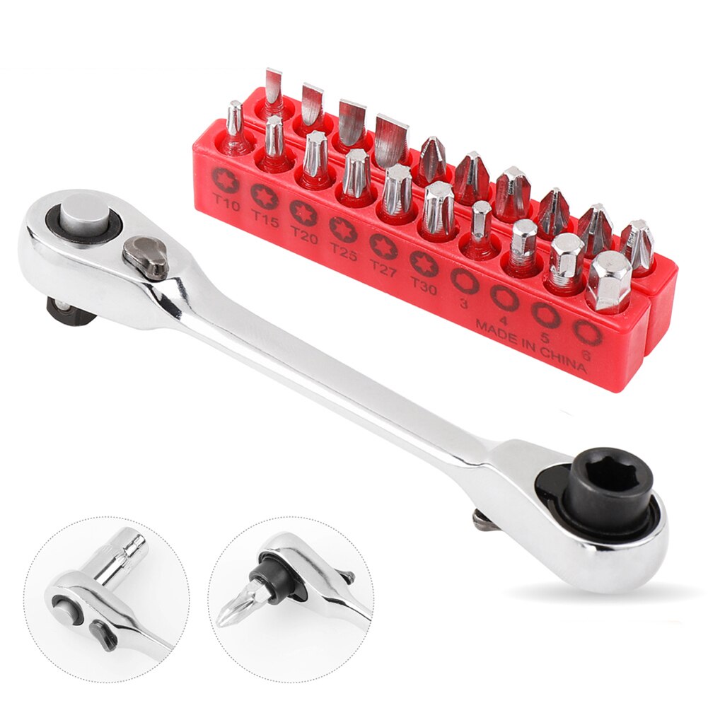 Mini 1/4inch Ratchet Wrench Batch Head Handle Small Fly Socket Wrench Double-Ended Torque Wrench Spanner Hand Repair Tools