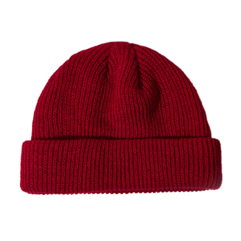 Unisex vinter svart grå rød ensfarget ribbestrikket lue luer for dame herre dame casual caps barn jenter gutter: Burgunder