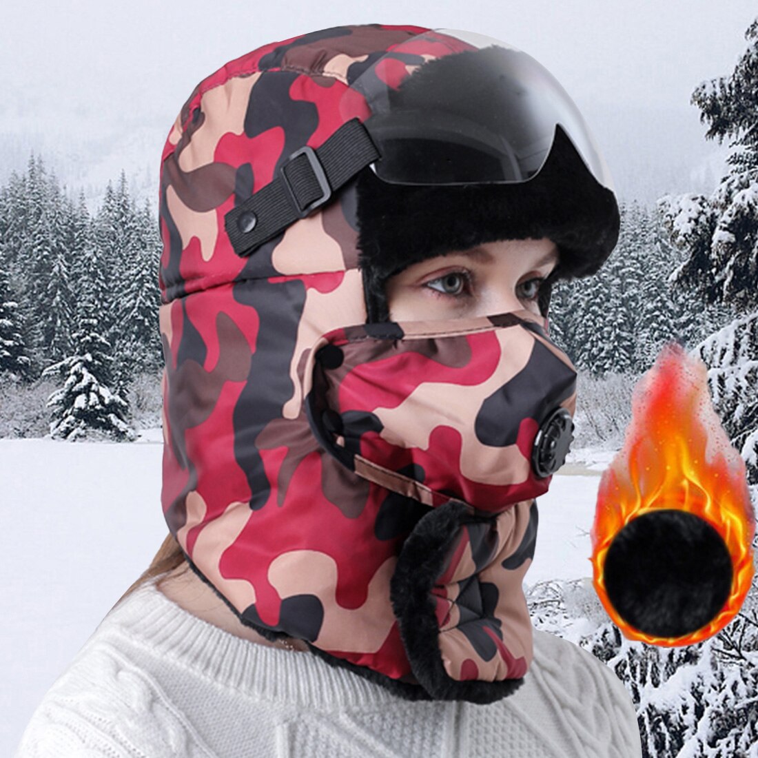 Unisex winter bomber hoed russisch leger masker zonnebril hoed dikke warme outdoor bomber waterdichte leifeng hoed: E778905