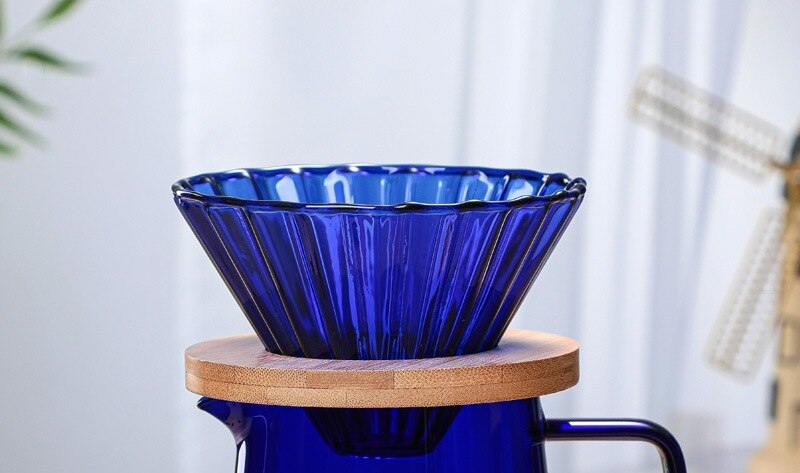 300ml 500ml V60 Pour Over Glass Range Coffee Server Carafe Drip Coffee Pot Barista Percolator Clear Coffee Kettle Brewer: Blue vertical stripe