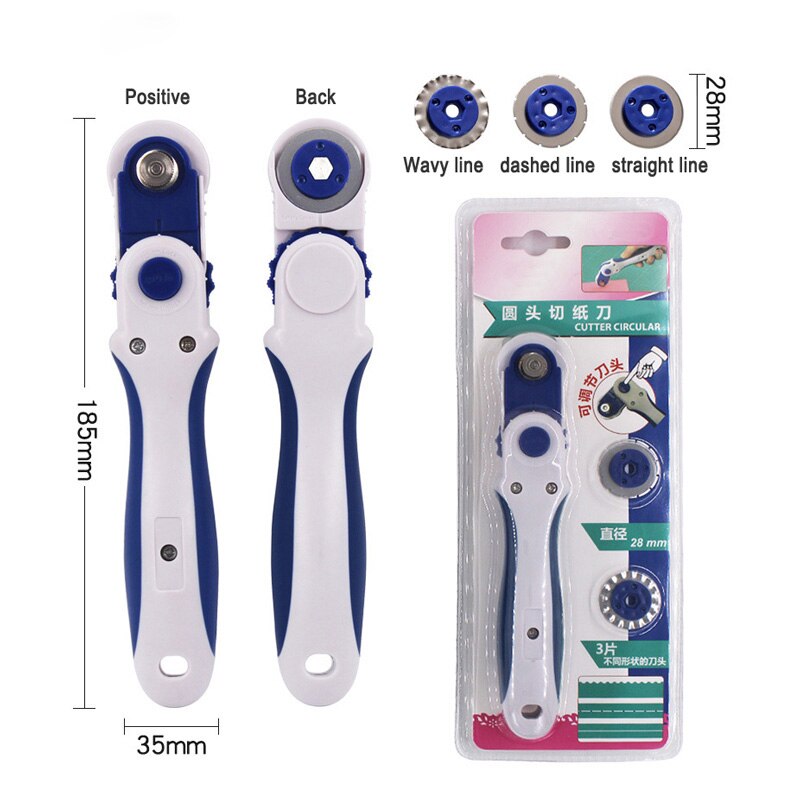 3 in 1 Handheld Rotary Circle Cutter Circular Blades 28mm Paper Cutter Leather Fabric Cutting Tool For Straight Dotted Wave Line