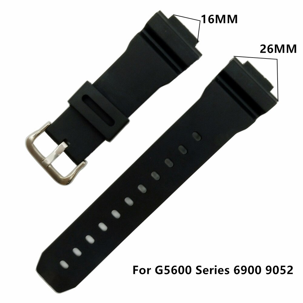 16mm Black PVC Watch Band Strap Fits DW-5600E DW-5700 G5600 5700 GM-5610 / 6900 9052 Series Watchband Replace + Tool: J3