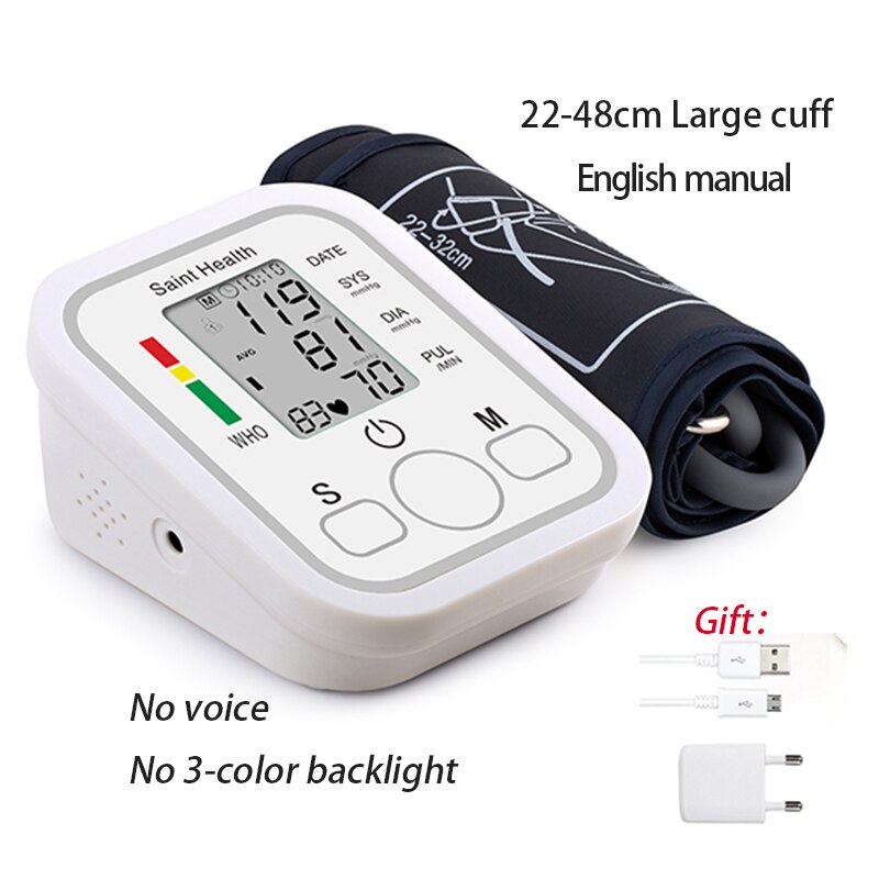 Saint Health tensiometros digitales de brazo monitor de presión arterial monitor medidor de tension arterial aparato para medir la presion arterial aparato de tension arterial pulsómetro monitor medico: B02EN-22-48