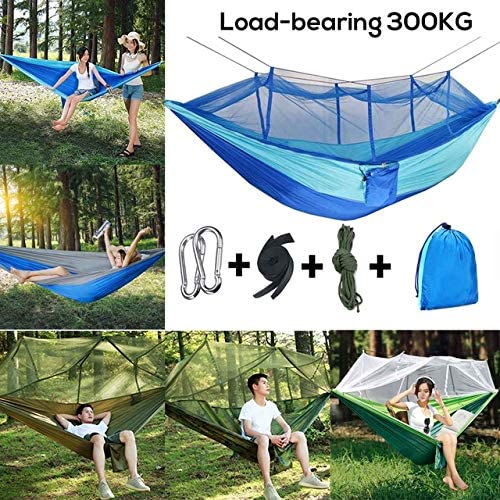 Hamaca portátil para acampar al aire libre, tela de paracaídas ligera, columpio para dormir, cama de viaje, mosquitera para acampar/senderismo/patio trasero