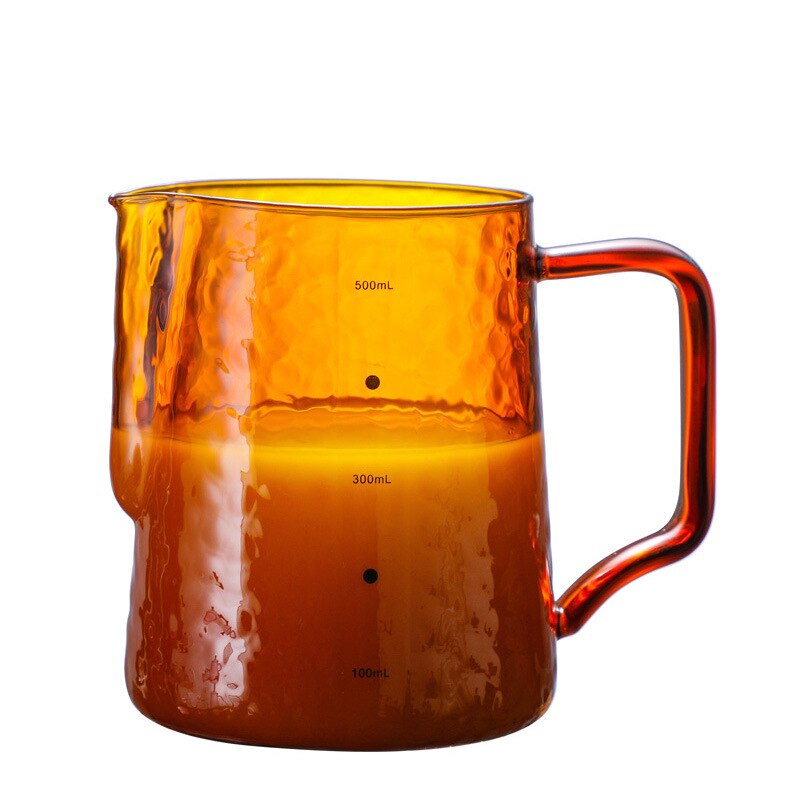 Milk Frothing Jug 500ml Glass Milk Pitcher Cup Barista Milk Jug and Latte Decorating for Making Coffee Cappuccino Frothing Milk: Amber