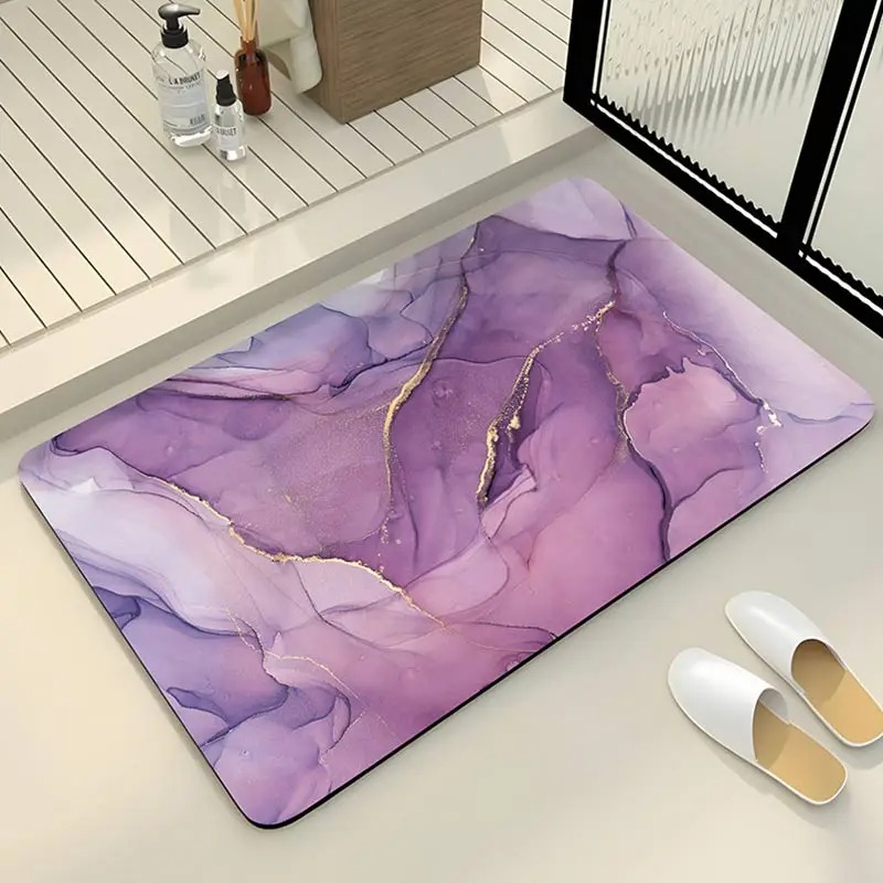 Alfombra de baño con textura de mármol, alfombra de baño antideslizante de lujo para ducha, alfombrillas para pies súper absorbentes, felpudo de baño para el hogar de secado rápido: Beige / 400 mm x 600 mm