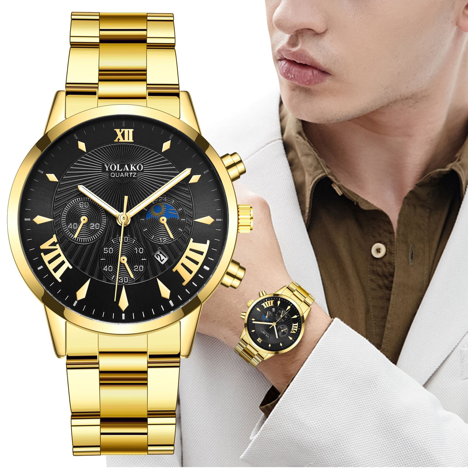 Heren Horloge Licht Luxe Quartz Horloges Voor Man Rvs Golden Kalender Horloge Mannelijke Klok Relogio Reloj Hombre Erkek