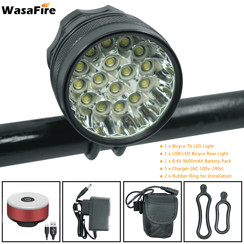 WasaFire 40000 Lumen 16 * T6 LEDs Fahrrad Lampe Fahrrad Front Licht Lauf Scheinwerfer Reiten Radfahren Roller Taschenlampe luz bicicleta: Black 9600 tailight