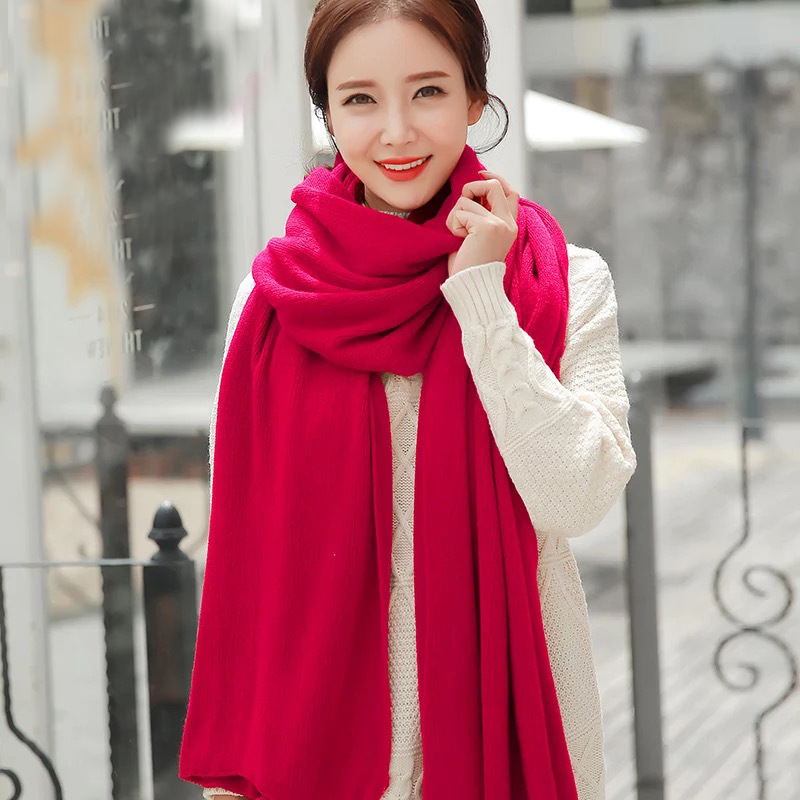 Écharpe longue tricotée pour femmes | Écharpe blanche, unie, tricotée, Pashmina, châles à envelopper, pour filles, cou de Snood, noir, gris, rouge: red