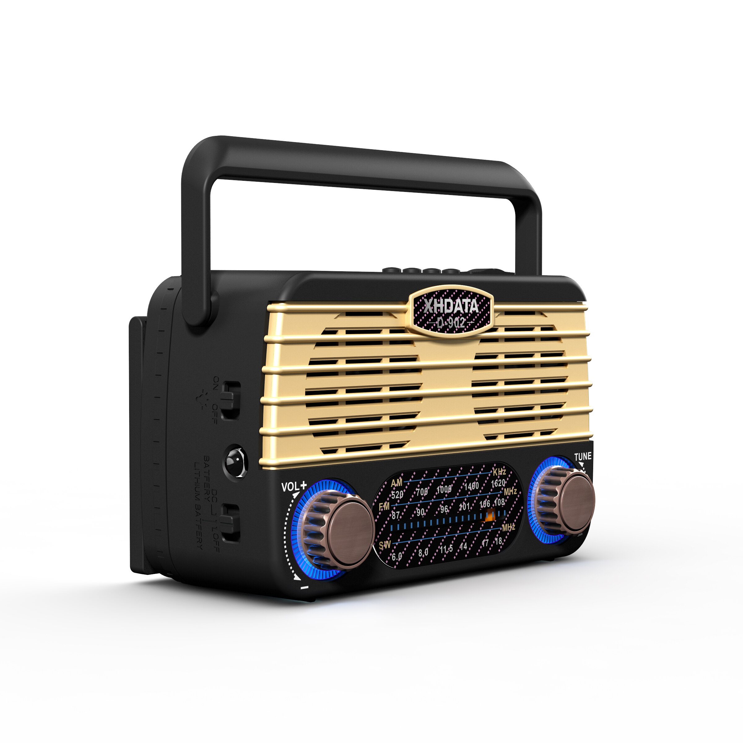 XHDATA – Radio Portable D-902 AM FM SW, compatible Bluetooth, Radio solaire rétro, récepteur USB carte TF, lecteur MP3 de musique stéréo