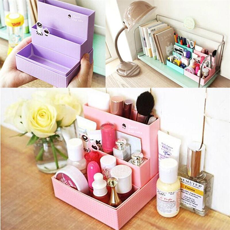 Caja de almacenamiento de cosméticos para maquillaje, tablero de papel de Color aleatorio, contenedor de escritorio, artículos de papelería para decoración, estuche organizador, Top