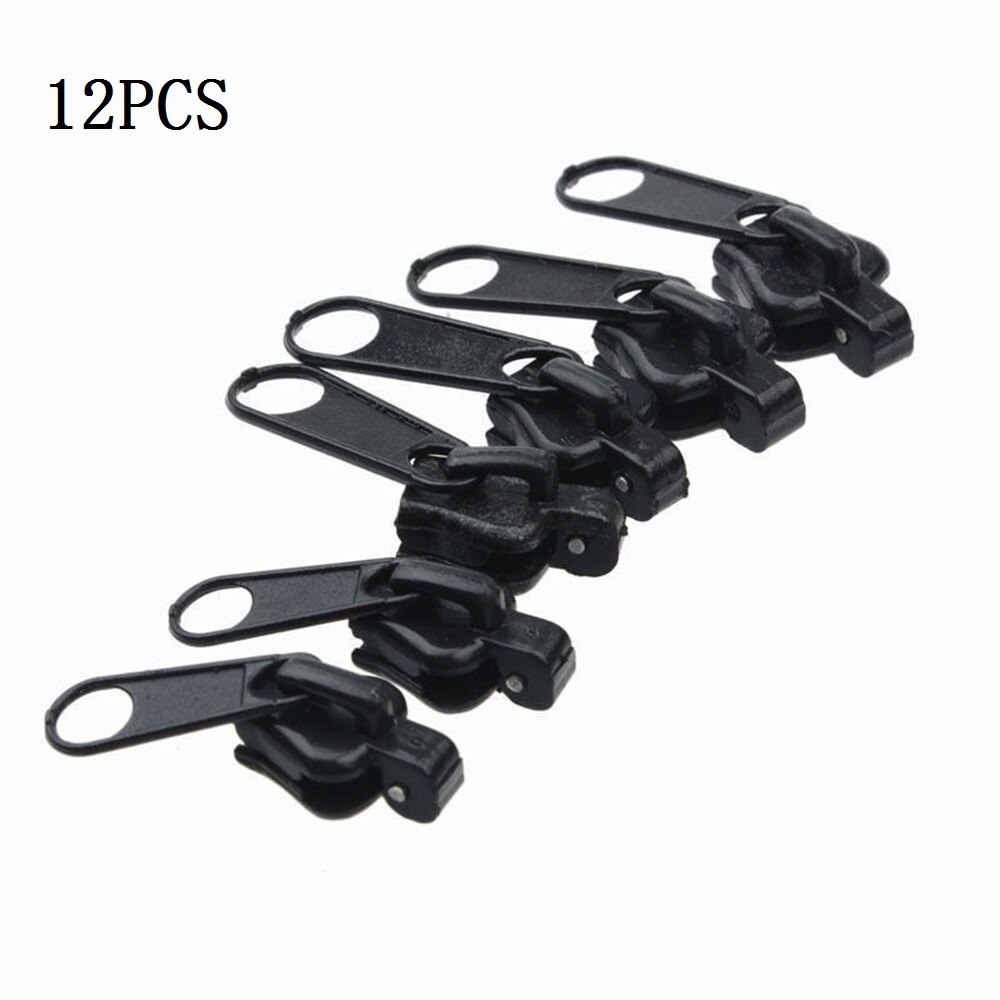 12/6Pcs 3 Maten Universal Instant Fix Rits Reparatie Kit Vervanging Zip Slider Tanden Rescue Ritsen naaien Kleding: All black 12pcs