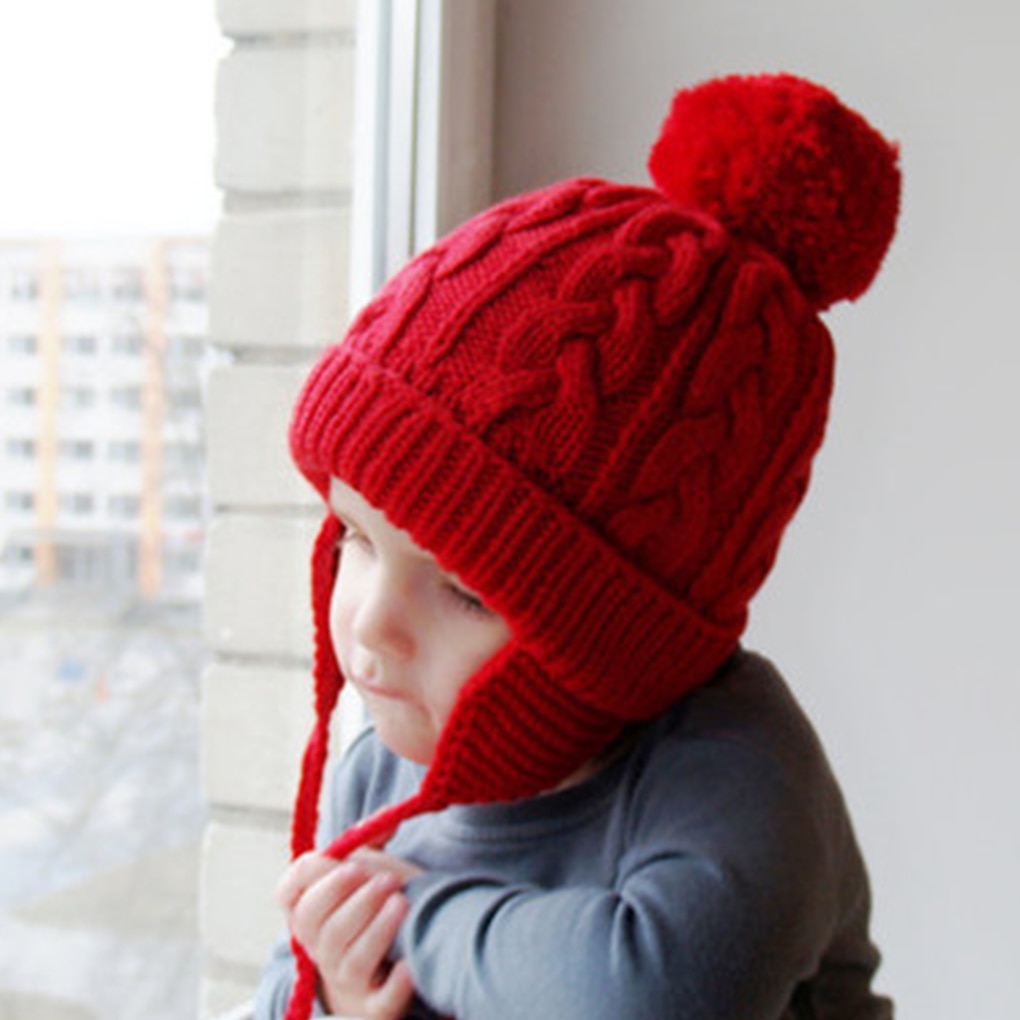 Børn børn strik hue ørebeskytt ensfarvet øreklapper kasket dreng pige efterår vinter varm hue hue nyfødt baby børn kasket