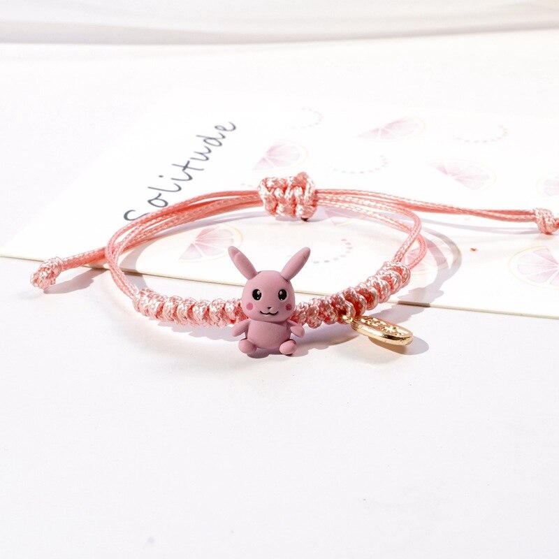 Cute Animal Children Bracelet Bikachu Dinosaur Rabbit Brown Bear Hand-Woven Rope Bracelet Adjustable Bracelet for Women: Pink Bikachu