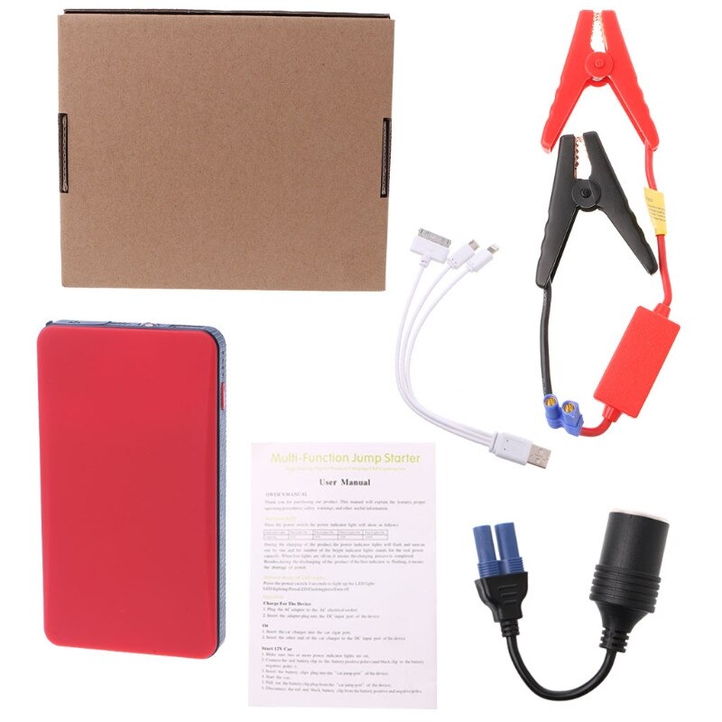 12V 20000mAh Multi-Function Car Jump Starter Power Bank Emergency Charger Booster Battery: Red