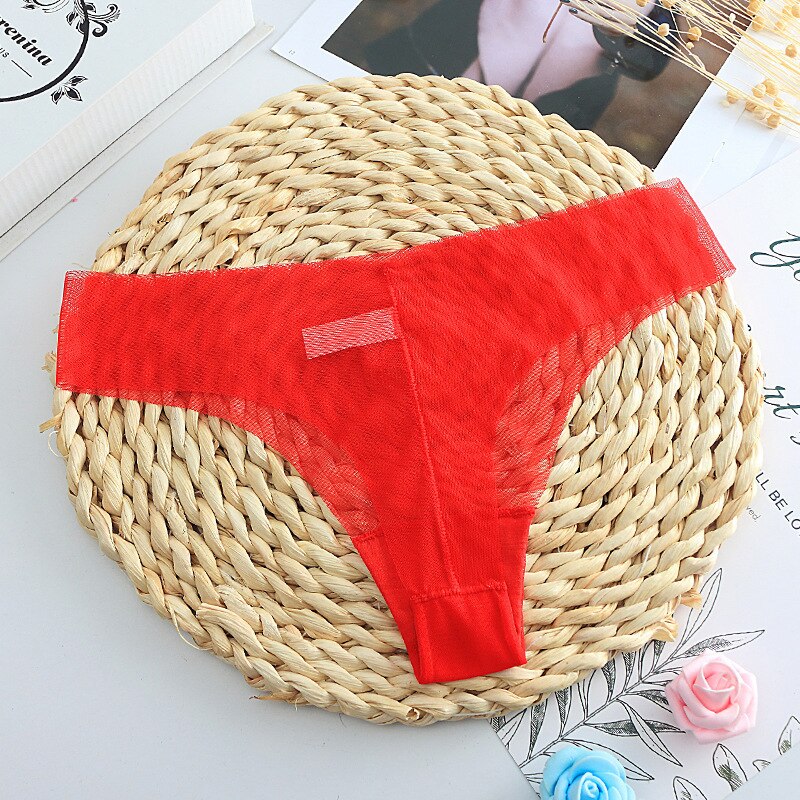 Verbazingwekkende Vrouwen Lingerie G String Lace Ondergoed Vrouwelijke Sexy T-Back Thong Slipje Japan Stijl Lage Taille Transparant knickers: red