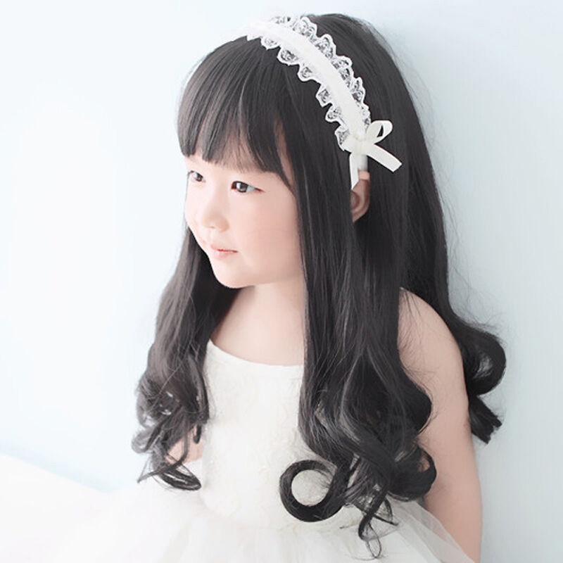 LANLNA-Peluca de princesa coreana para niños, coleta de pelo rizado, juego de pelucas para niños y niñas, conjunto de cabello con foto, conjunto de cabello rizado para bebé