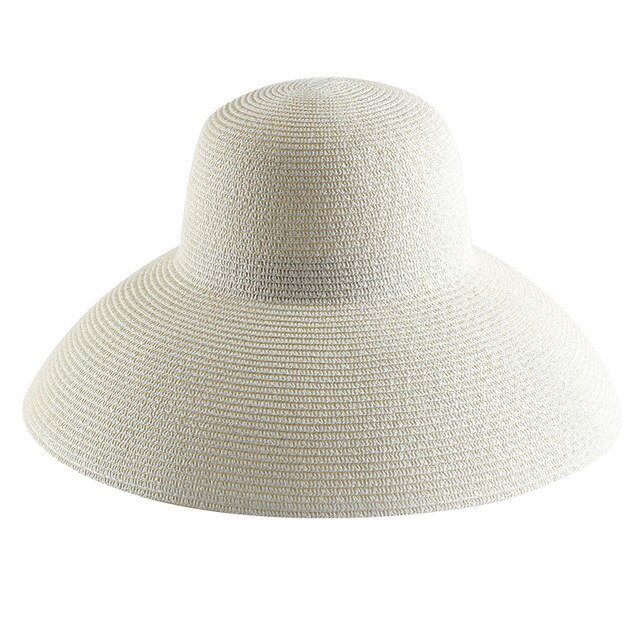 Hepburn Zomer Zonnehoed Dames Solid Plain Elegante Brede Rand Hoed Ronde Top Uv Bescherming Floppy Stro Strand Hoed Panama chapeau: White