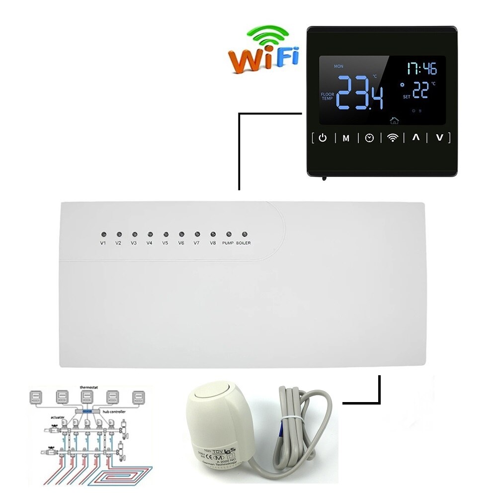 HY525 Water Floor Heating System 3A Smart WIFI Thermostat Central Heating Wiring Centres Hub Controller Actuators for Gas Boiler