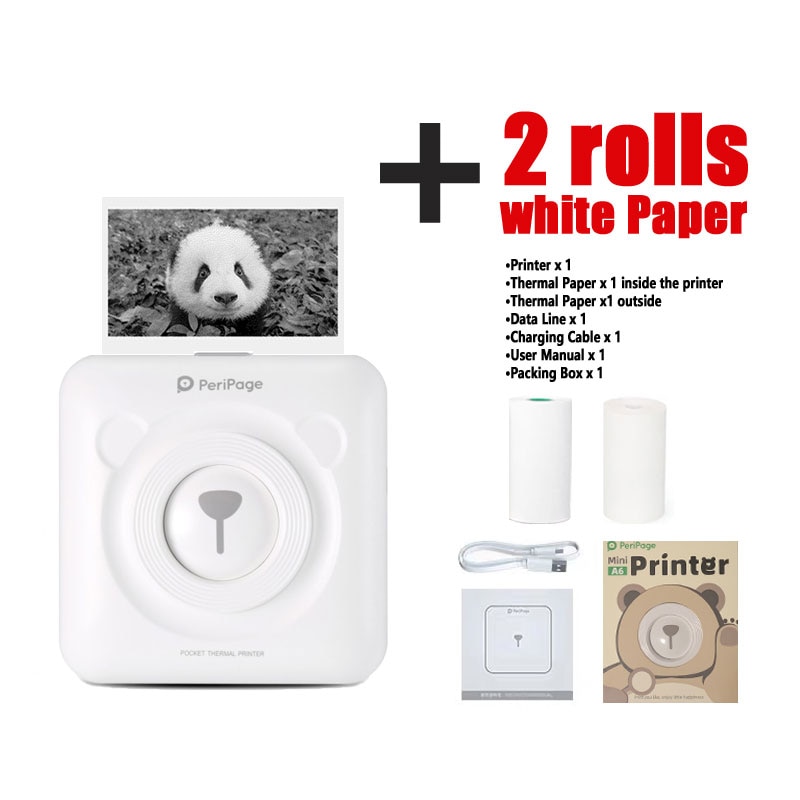 A6 peripage mini pocket printer draadloze bluetooth thermische labelprinter draagbare fotoprinter inktloze usb android ios telefoon: Wit 1 papier