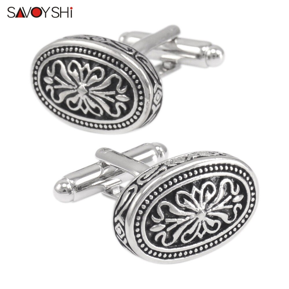 Savoyshi Vintage Patroon Manchetknopen Voor Heren Shirt Manchet Knoppen Zwart Zacht Email Manchetknopen Gratis Carving Naam