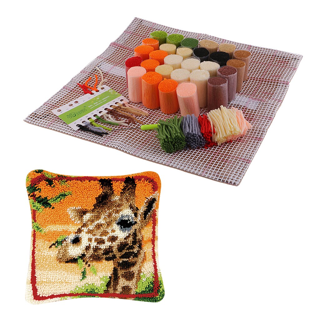 DIY Animals Latch Hook kits Latch Hook Cushion kits for Adults Beginners Embroidery Cushion Cover, 43 x 43cm: Giraffe