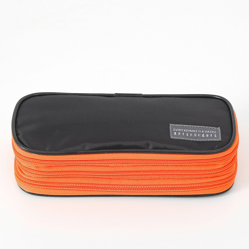 Estuche de lápices de tres capas de gran capacidad, Estuche escolar resistente al agua, Simple, Piornik Szkoln: C Black