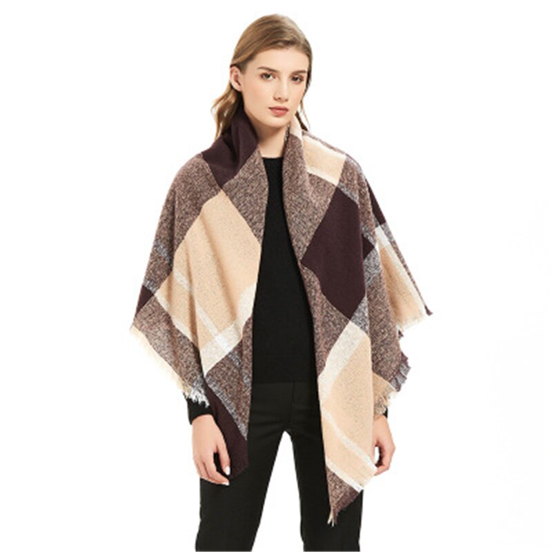 Women Plaid Scarf Winter Pashmina Shawls Cashmere Thick Wraps pashmina long tassel female foulard thick blanket