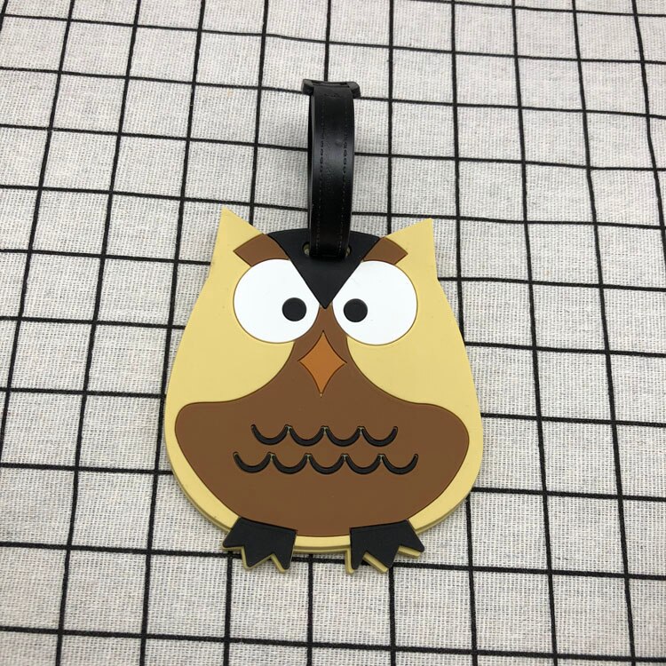 Suitcase Owl Luggage Tag Cartoon ID Address Holder Baggage Label Silica Ge Identifier Cute Travel Accessories: Khaki