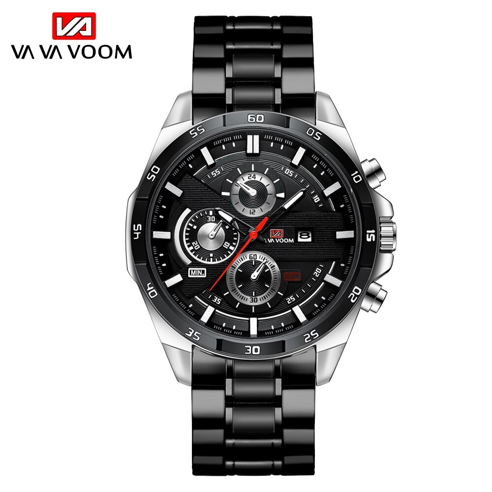 Mannen Luxe Mode Business Multifunctionele Quartz Rvs Kalender Waterdichte Chronograph Horloge Voor Man