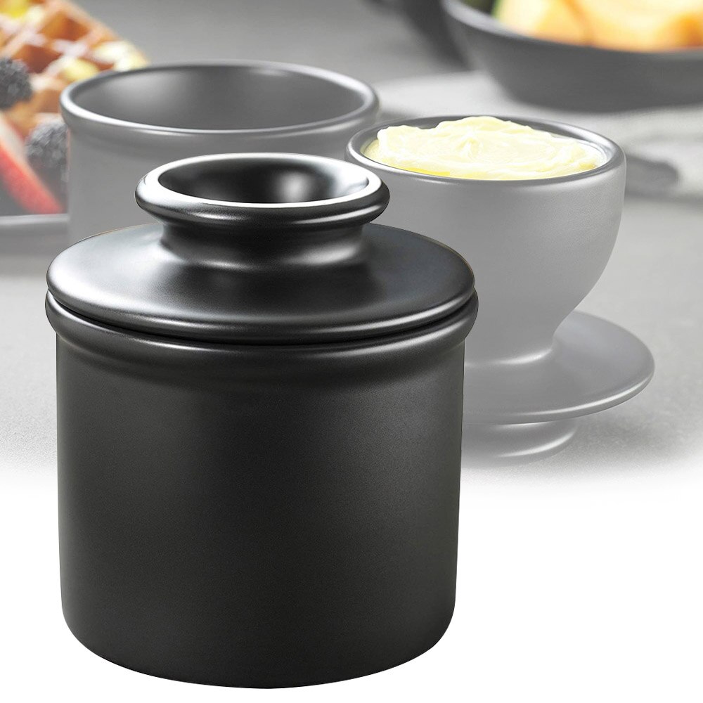 Comptoir de cuisine de chaleur réfrigérateur ménage multifonctionnel beurrier avec couvercle porcelaine gardien couvert beurre conteneur: Black