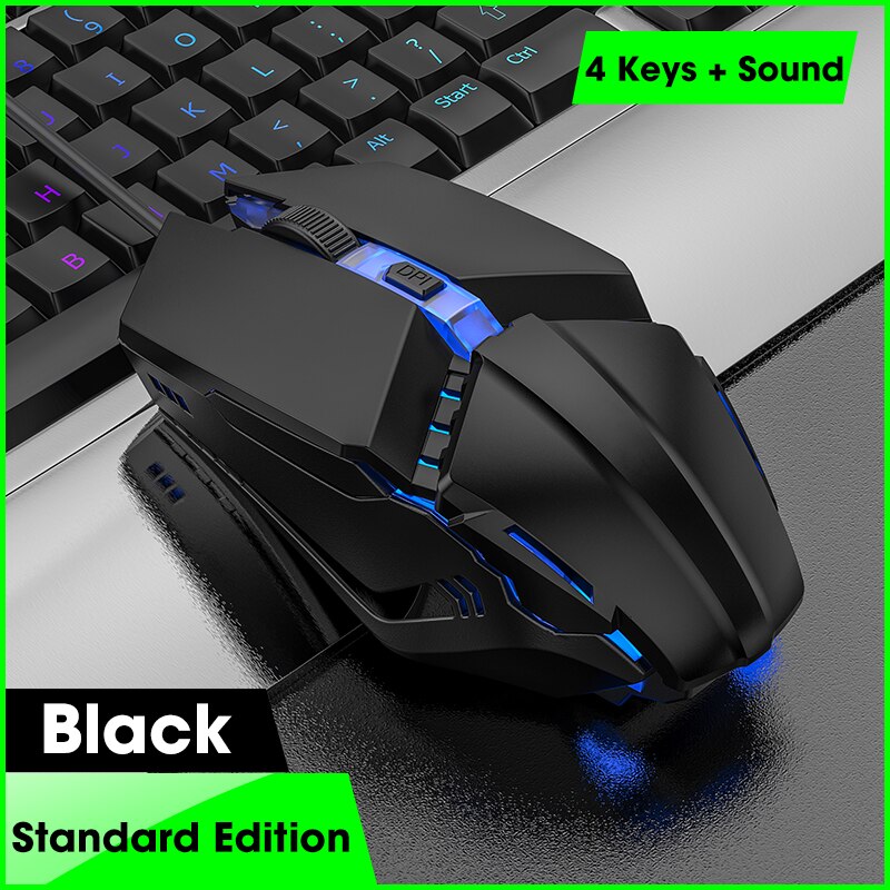 USB Wired Gaming Mouse 2400DPI Adjustable 4 Buttons LED Optical Gamer Mause Computer Mice for PC Laptop Mouse Gamer: 4 Keys sound