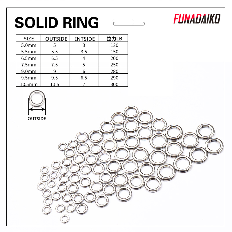 Funadaiko rostfritt stål fiske solid ring o ringar platt fiske vrid knut lock fiske solida ringar tillbehör