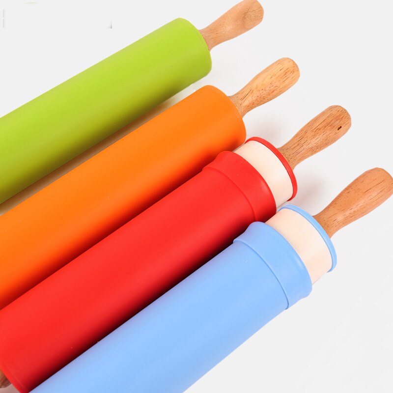 S M Siliconen Deegroller Deeg Meel Roller Non-stick Houten Handvat Keuken Bakken Koken Tools Kerst Rolling pin