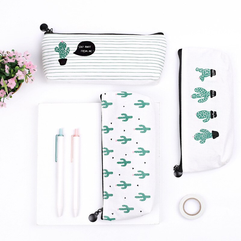1 Leuke Etui School Etui Grote Cactus Canvas Potlood Gevallen Meisjes Pencilcase School Briefpapier Pensil Case Pen Box