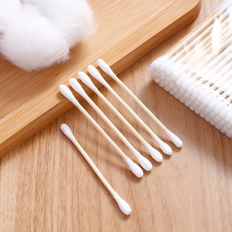 Doble cabeza algodón de maquillaje brotes hisopos para nariz y orejas herramienta de limpieza desechables hisopo de algodón sin pelusa Micro cepillos madera bastoncillos de algodón