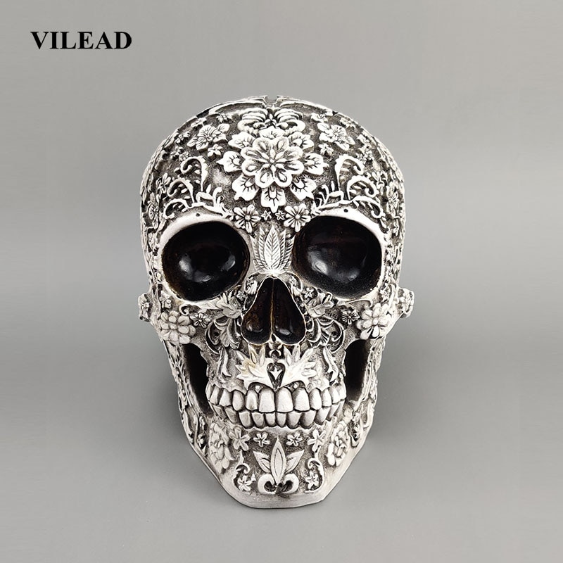 Vilead 20cm veistetty kallo hartsi käsityö valkoinen kallo pää halloween juhla sisustus kallo veistos koriste sisustustutkimus