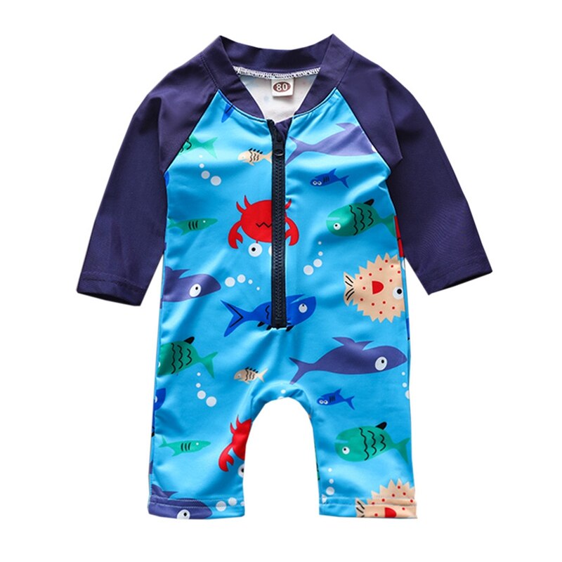 3M-18M Cartoon Haai Badmode Baby Jongens Meisjes Een Stuk Zwemmen Pak Rits Patchwork Badpak Beachwear zomer Zwemmen Kleding