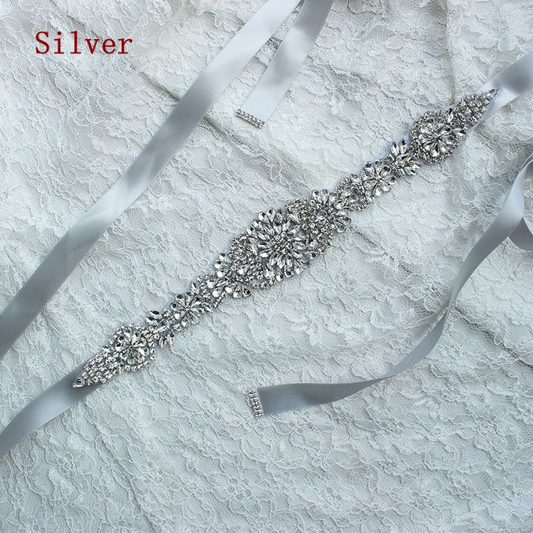 Stil rhinestone bryllup bånd bælte tilbehør brud brudepige brude sashes bælter til brudekjole på lager: Sølv