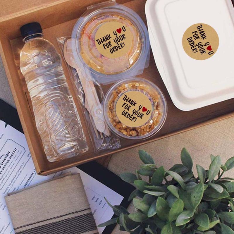 Gold foil Kraft paper thank you stickers seal labels for wedding envelope handmade sticker 500 pcs/roll labels sticker