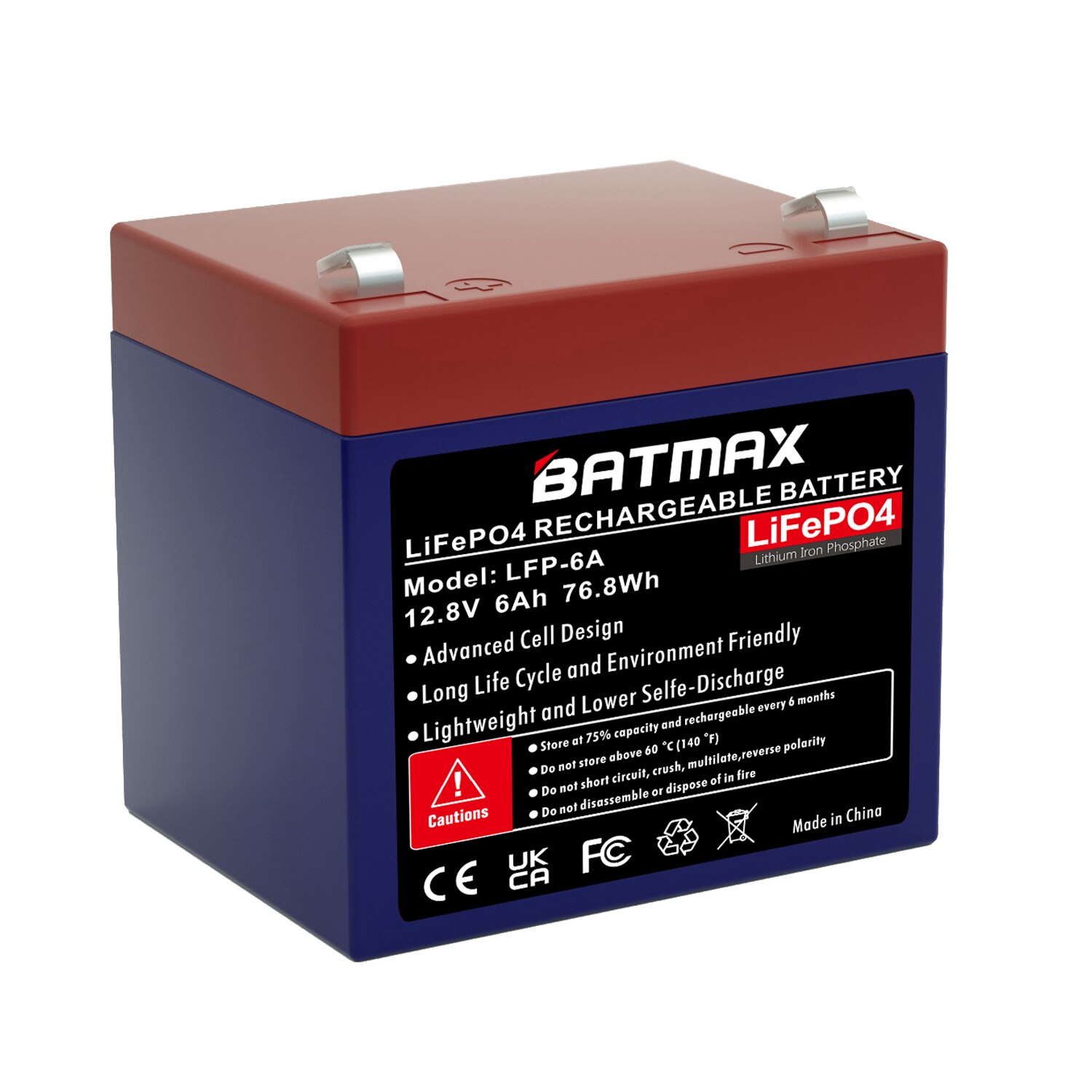 Batmax 12V 6A Lithium LiFePO4 Deep Cycle Rechargeable Battery for RV, Solar, Marine, Overland, Off-Grid Applications: Red