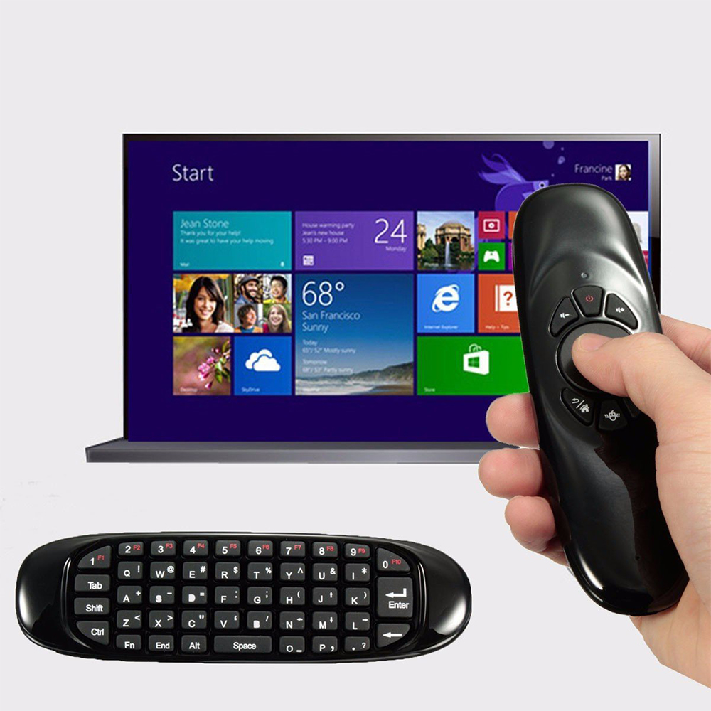 Fly Air Mouse Gyro Sensor angielska klawiatura bezprzewodowa klawiatura 2.4G RF pilot do gier Android Smart TV opakowanie projektor