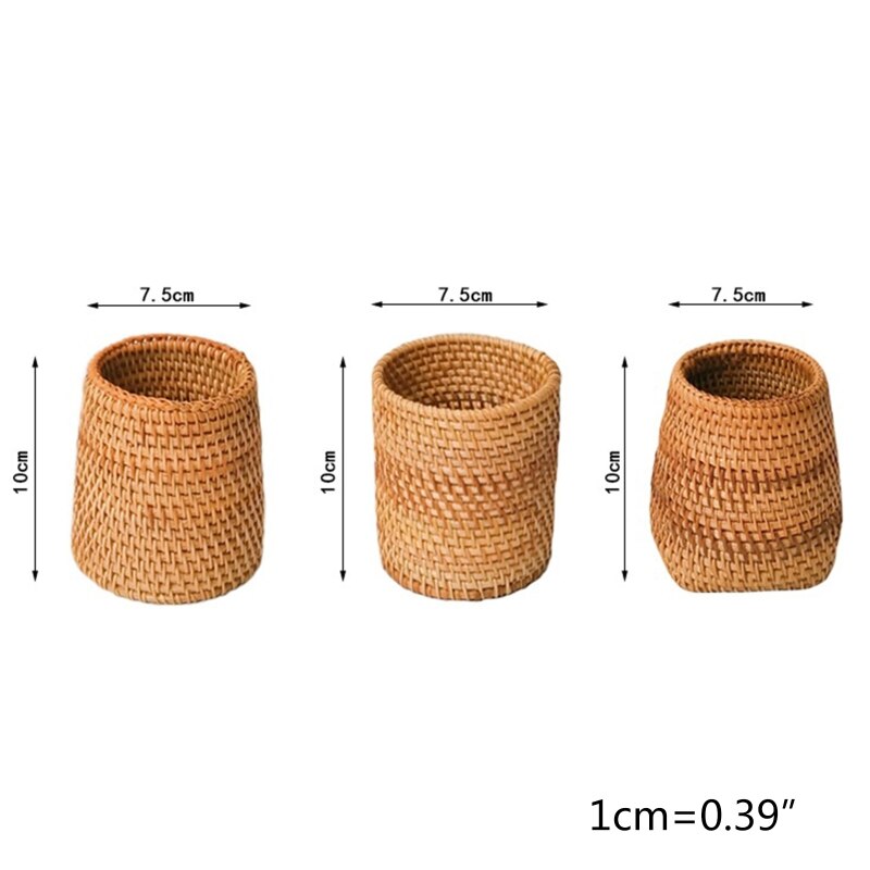 Portalápices de ratán Natural hecho a mano, Cubo de almacenamiento tejido, decoración de escritorio para el hogar y la Oficina, cilindro tejido a mano para el hogar