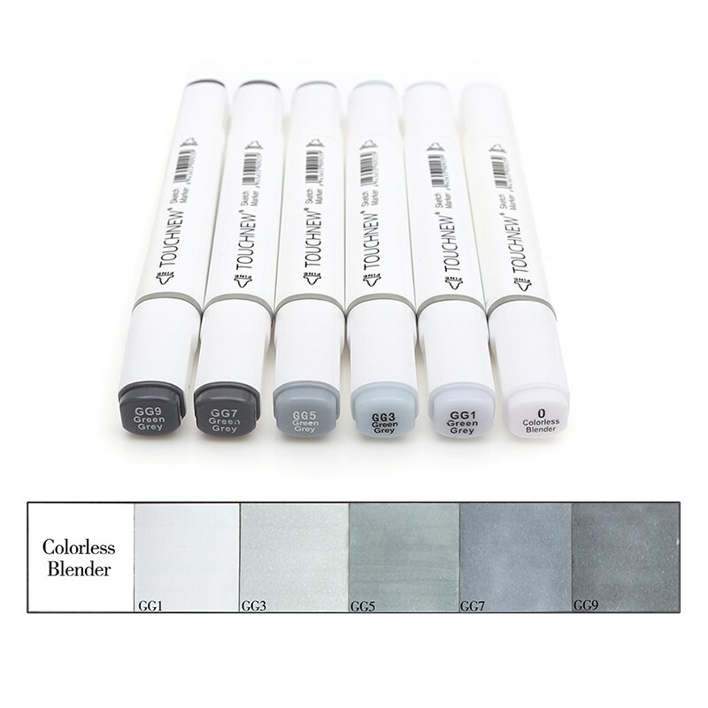 Touchnew 6/12/30 Farben Graustufen Art Marker Pen Doppel-Ended Skizze Marker Alkohol Tinte Auf Wasserbasis Neutral Grau Töne Kunst Liefert: Green gery style