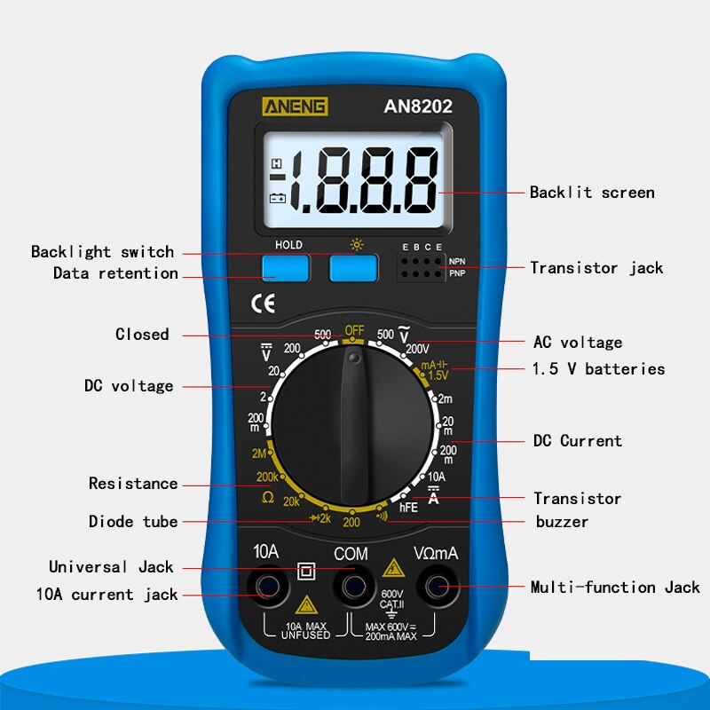 Small Household Digital Multimeter Portable Buzzer Backlight Anti-burning Digital Display High-precision Multimeter
