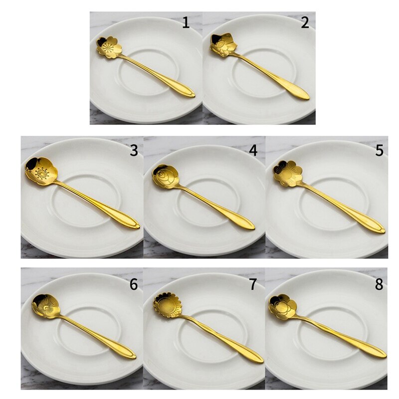 Tableware Coffee Stirring Spoon Ceramic Handle Flower Scoop Stainless Steel Gold Plated Cherry Rose Spoons Kitchen Tools