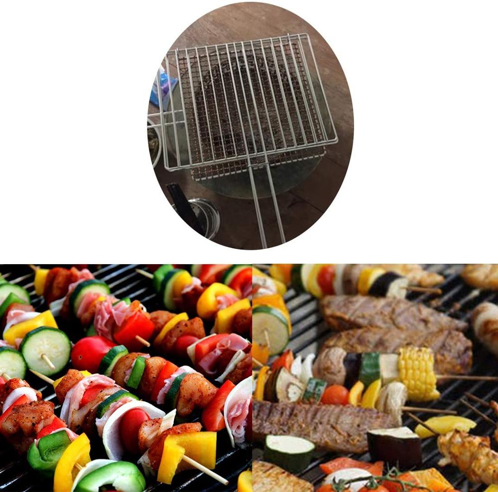 Bbq grillkurv, bærbart wire grill rack foldbar have bbq madlavningsværktøj med træhåndtag til madlavning af fiskenet